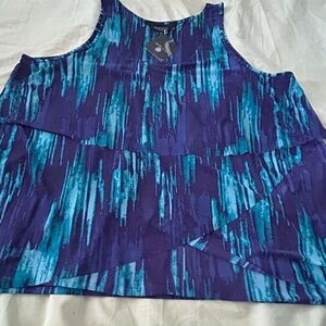 LAYERED TOP, DEEP SEA AND AQUA SIZE 4X, LONG LENGTH, SCOOP NECK, ADDITION ELLE,